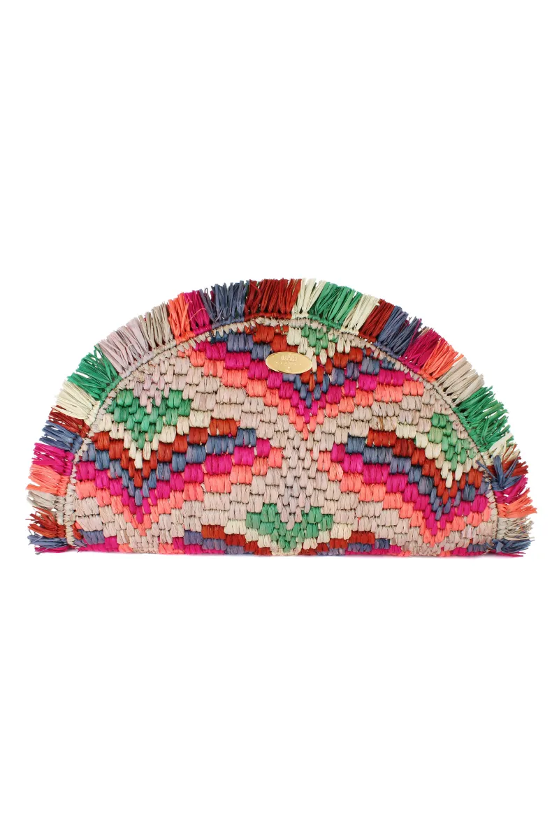 Sun Fringe Raffia Clutch in Pop