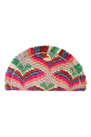 Sun Fringe Raffia Clutch in Pop