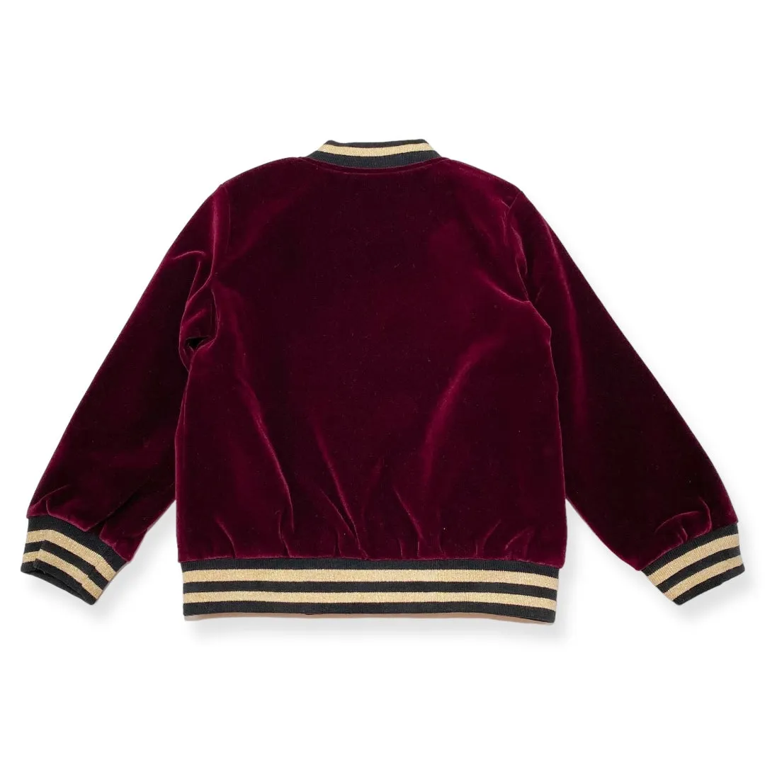 Swan Embroidery Patch Velvet Bomber Jacket