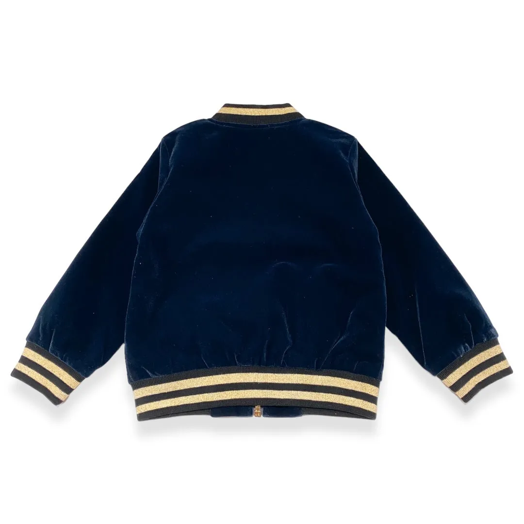 Swan Embroidery Patch Velvet Bomber Jacket