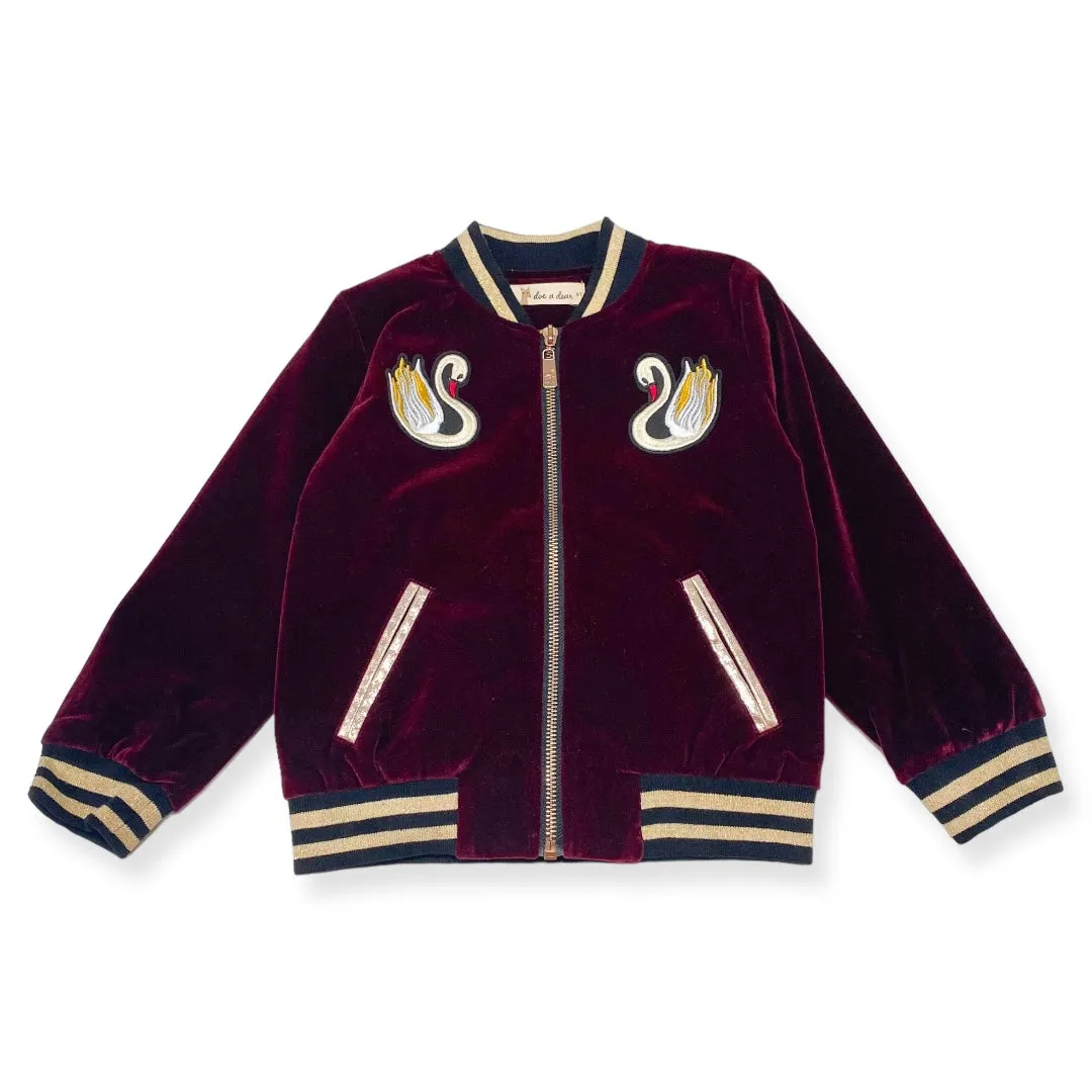 Swan Embroidery Patch Velvet Bomber Jacket