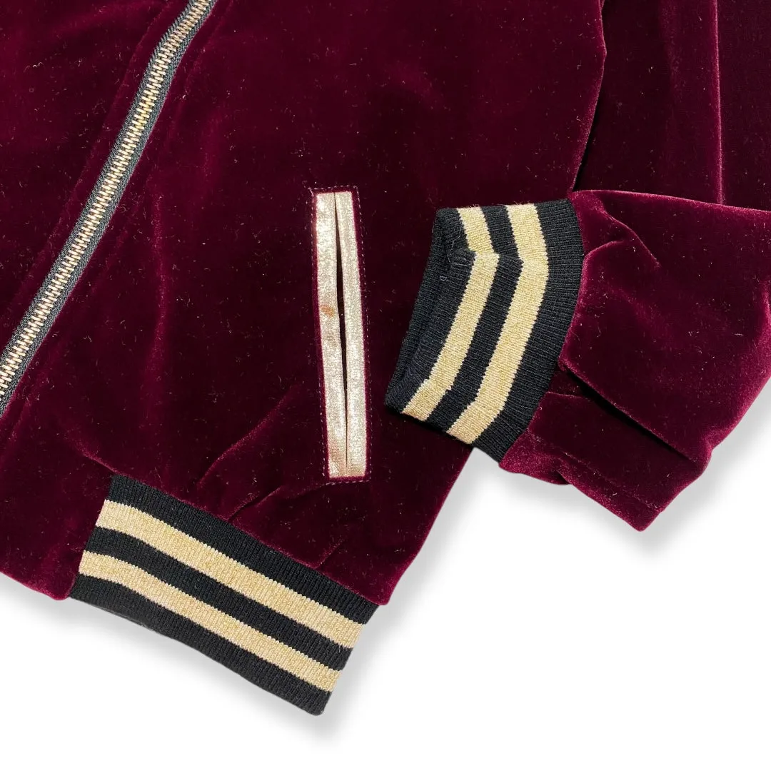 Swan Embroidery Patch Velvet Bomber Jacket