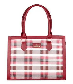 THE CLOWNFISH Alvis Handbag for Women Office Bag Ladies Shoulder Bag Tote For Women College Girls-Checks Design (Maroon)