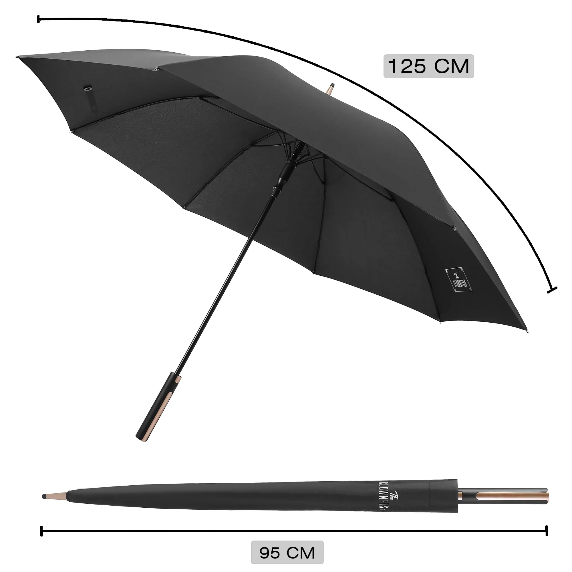 THE CLOWNFISH Umbrella Brianna Series Single Fold Auto Open Straight Handle Waterproof Pongee Umbrellas For Men and Women (Black)