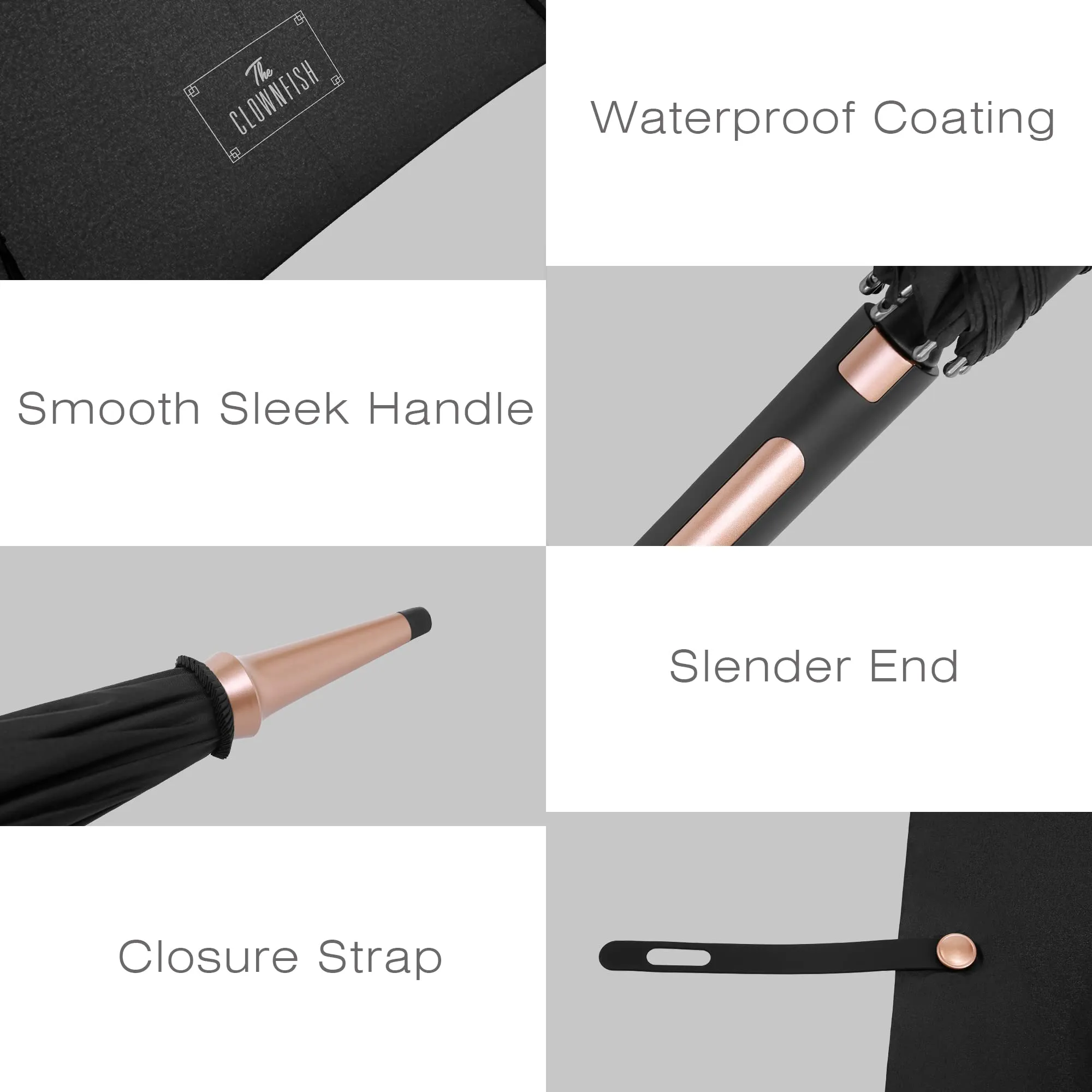 THE CLOWNFISH Umbrella Brianna Series Single Fold Auto Open Straight Handle Waterproof Pongee Umbrellas For Men and Women (Black)