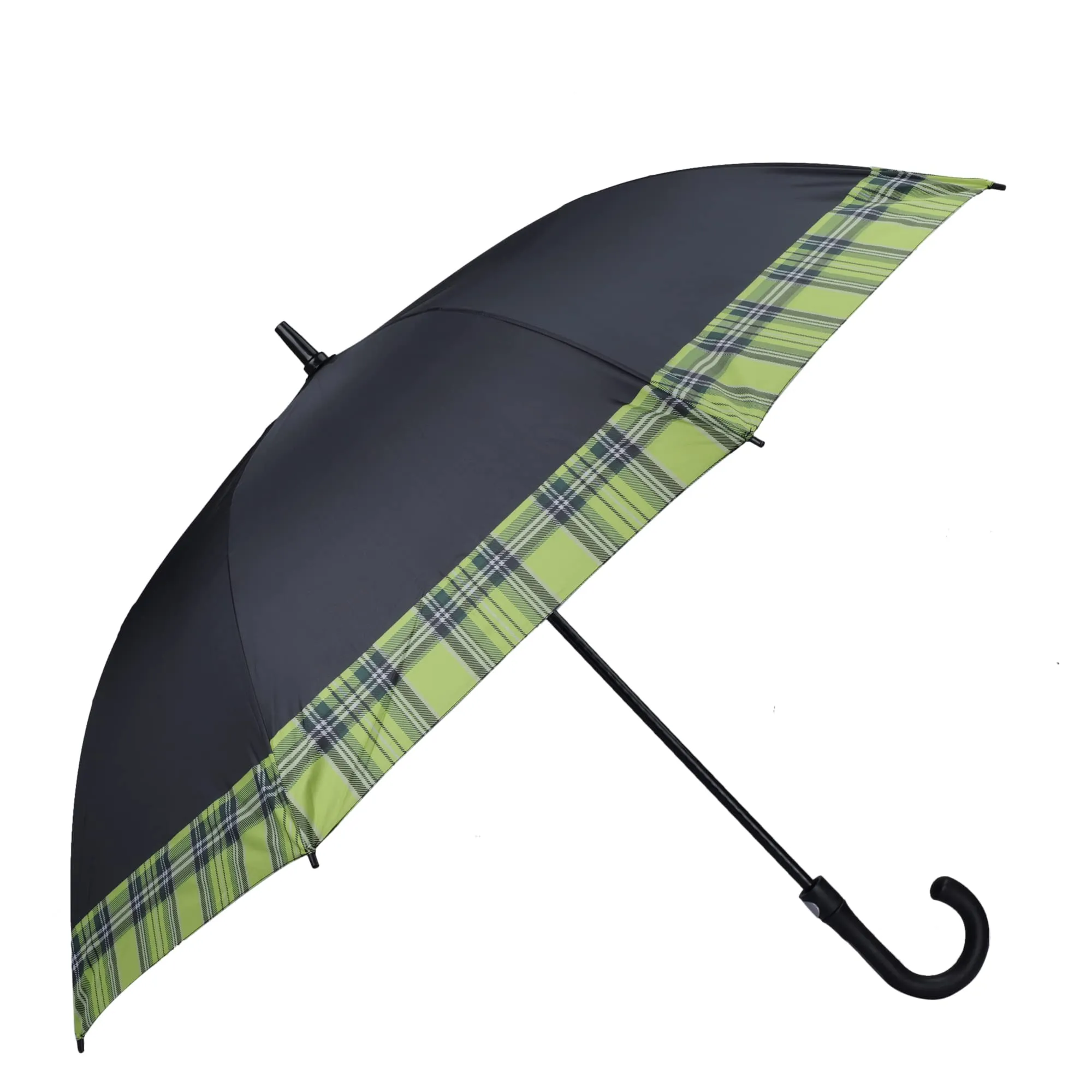 THE CLOWNFISH Umbrella Checks Border Series Single Fold Auto Open J- shape Handle Waterproof Taffeta Polyester 190 T Straight Umbrellas For Men and Women (Checks Border-Parrot Green)