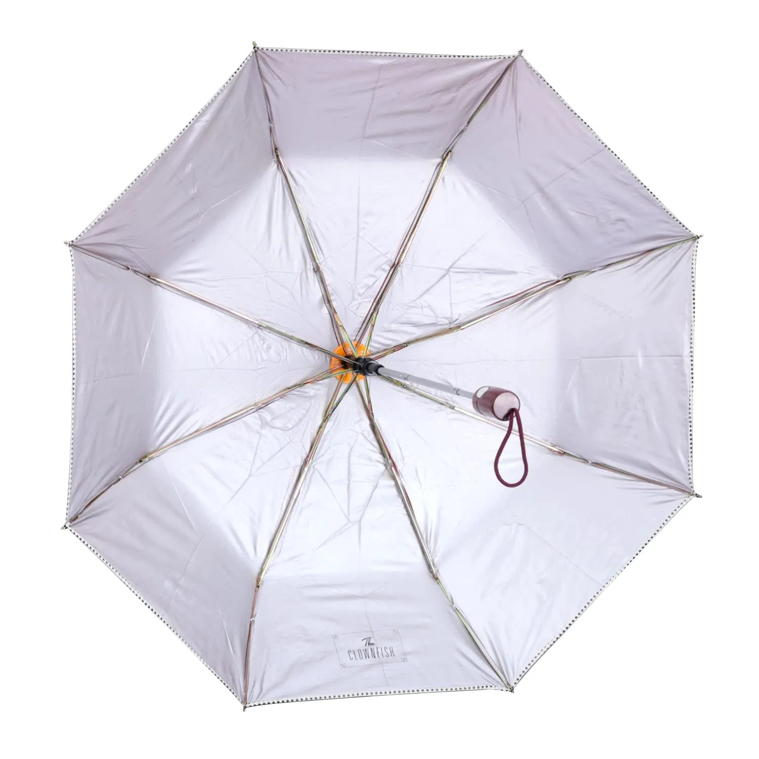 THE CLOWNFISH Umbrella Monochrome Series 3 Fold Auto Open Waterproof Water Repellent 190 T Polyester Double Coated Silver Lined Dotted Border Umbrellas For Men and Women (Brown)