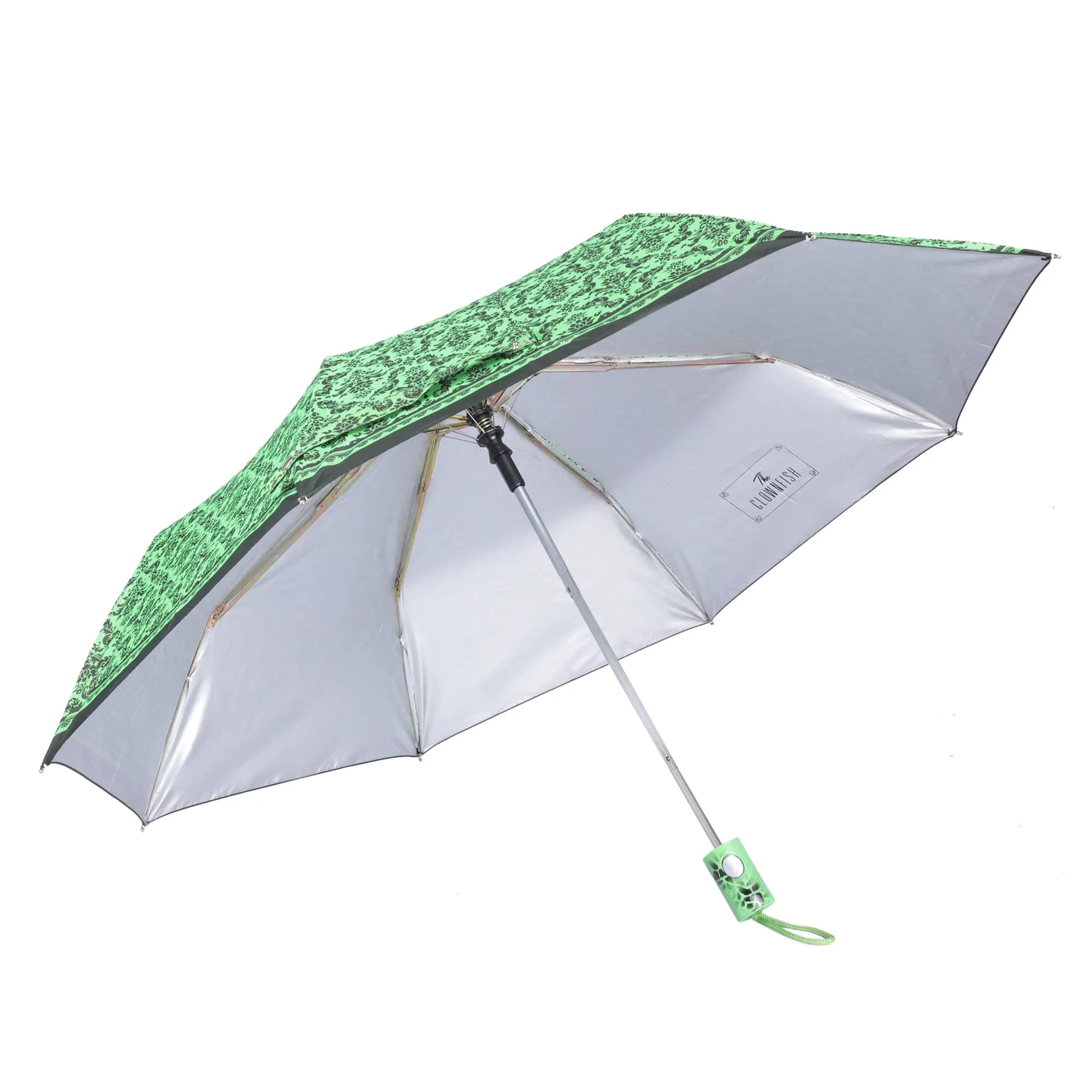 THE CLOWNFISH Umbrella Savior Series 3 Fold Auto Open Waterproof 190 T Polyester Double Coated Silver Lined Umbrellas For Men and Women (Floral- Dark Green)