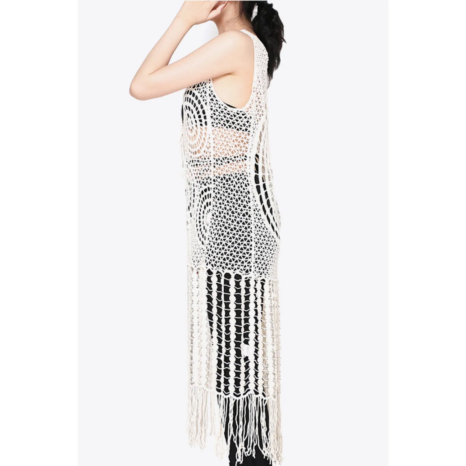 Tie Front Fringe Hem Sleeveless Cover Up