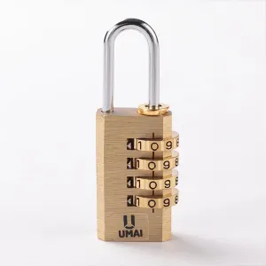 UMAI 4-Digit Code Combination Brass Lock | Number Lock | Portable Luggage Lock | Travel Lock for Briefcase, Laptop Bags Gold