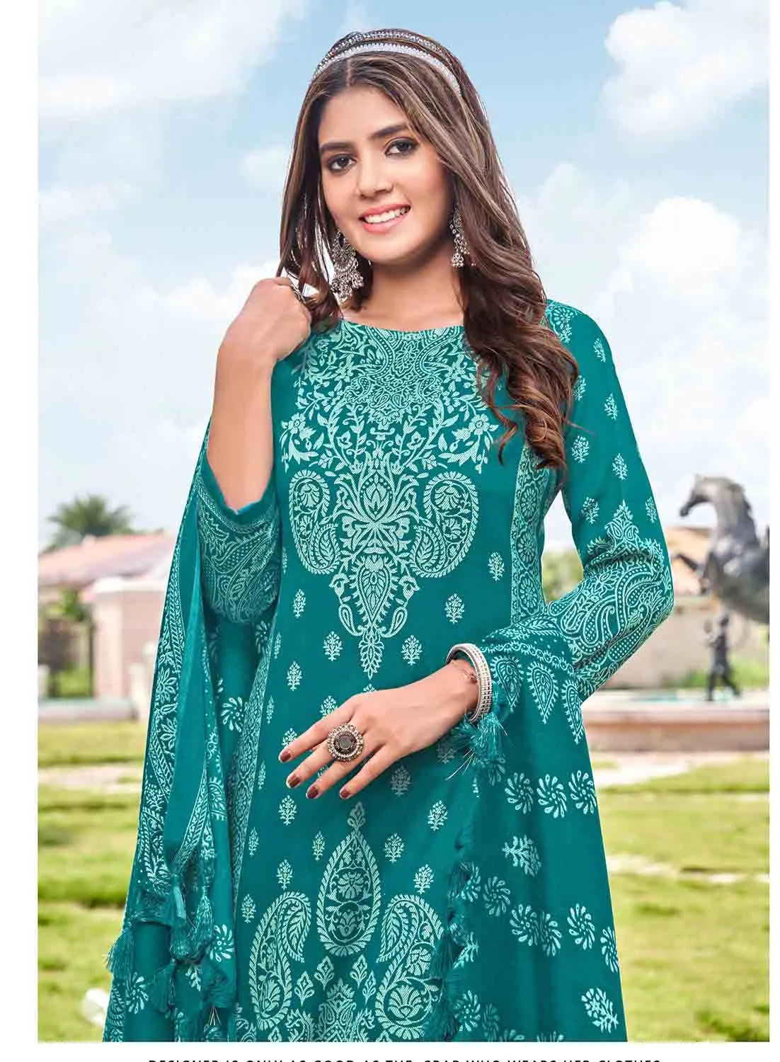 Unstitched Teal Pashmina Winter Suits Dress Material for Ladies