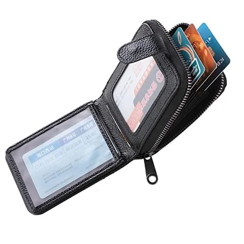 Urbane Home Card Holder Wallet For Men Women|Debit Credit Card Holder|Wallet For Id, Visiting Card, Buisness Card|RFID Protected|Button & Zipper Closure Wallet|Black