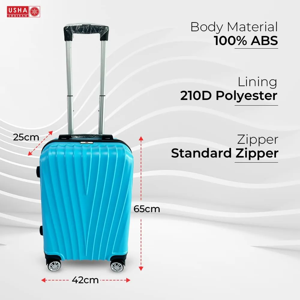 USHA SHRIRAM ABS (Check-in Bag) 24 inch Luggage Bag (65cm) |Trolley Suitcase for Travel | Travel Luggage for Men Women |360 Degree Wheel | Travel Bags for Luggage Trolley Carry On Suitcase (Ice Blue)