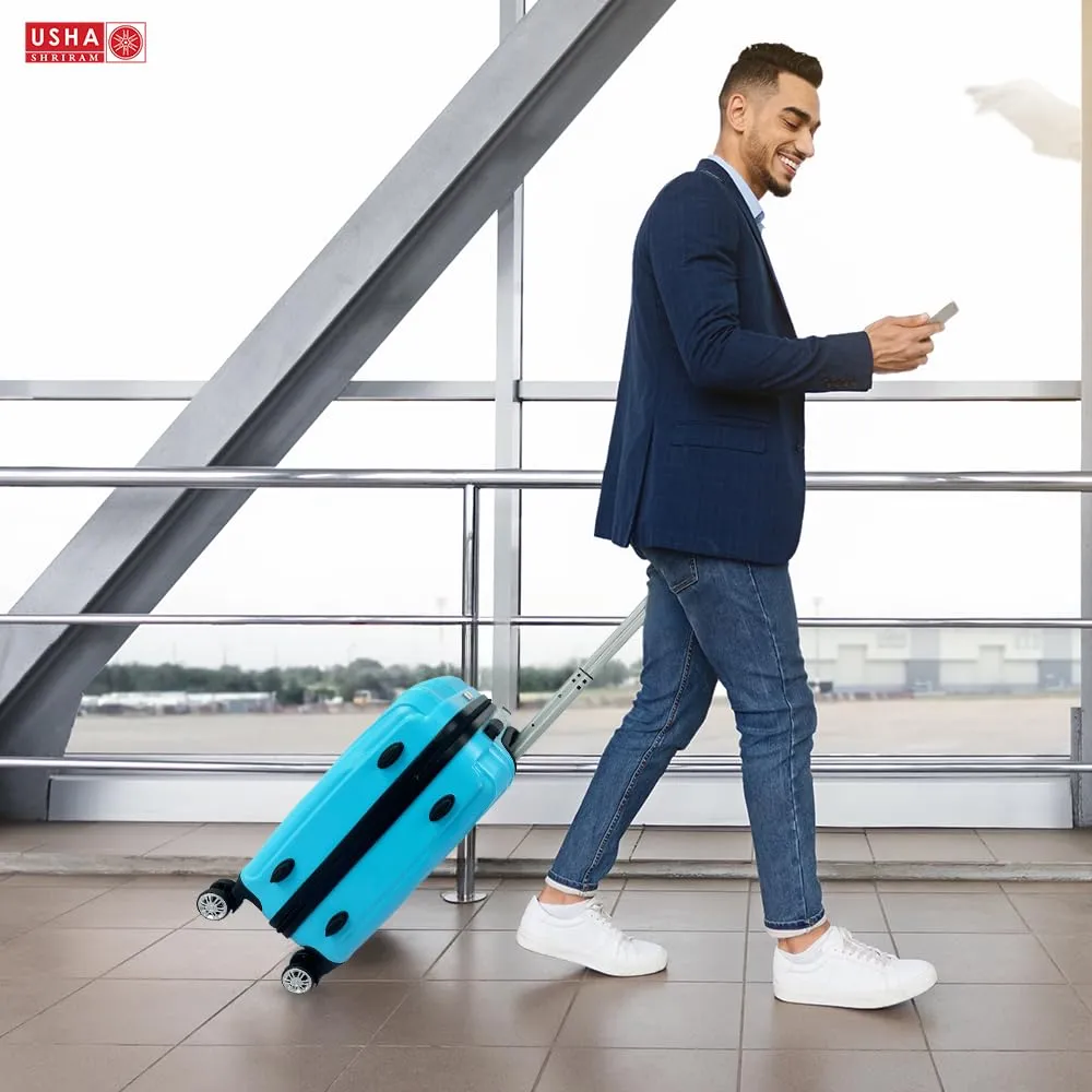 USHA SHRIRAM ABS (Check-in Bag) 24 inch Luggage Bag (65cm) |Trolley Suitcase for Travel | Travel Luggage for Men Women |360 Degree Wheel | Travel Bags for Luggage Trolley Carry On Suitcase (Ice Blue)