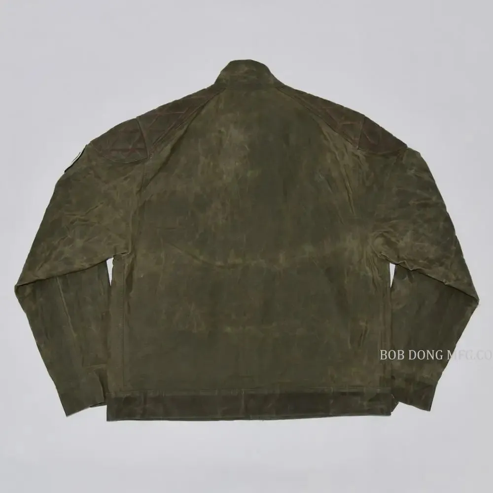 Waxed Cotton Jacket Short Style Motorcycle Stand-up Collar Coat