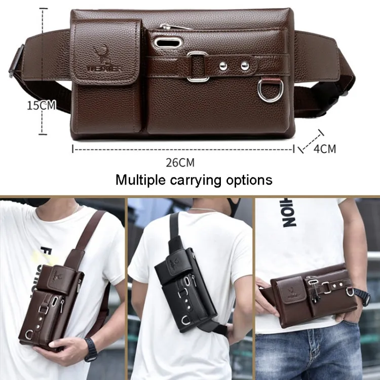 WEIXIER 8117 Men Sports Waist Bag Multi-Function Outdoor PU Bag(Brown)