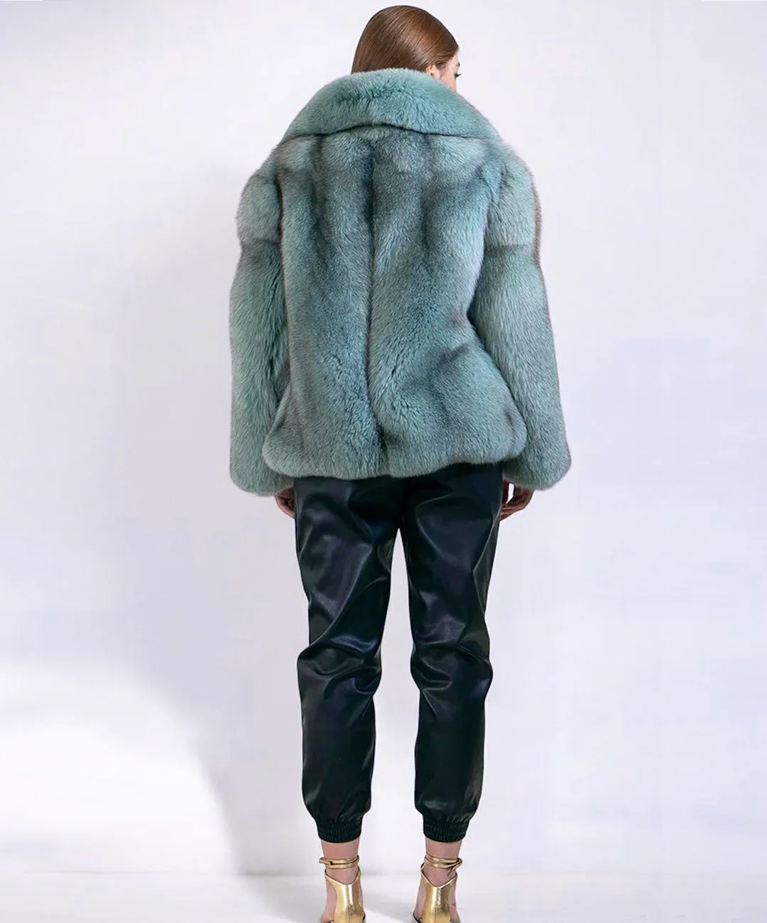 Women's Mint Blue Fox Fur Bomber Jacket