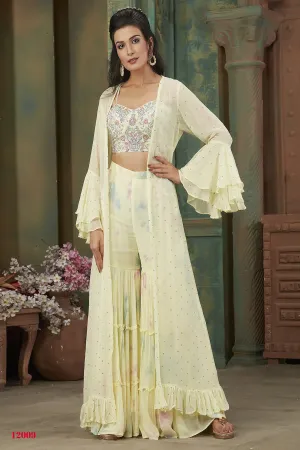 Yellow Crop Top Gharara Suit with Jacket