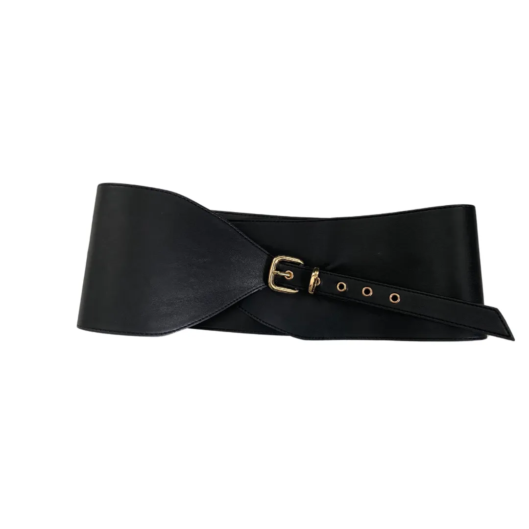 Zara Wide Sash Belt Faux Leather Black