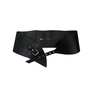 Zara Wide Sash Belt Faux Leather Black