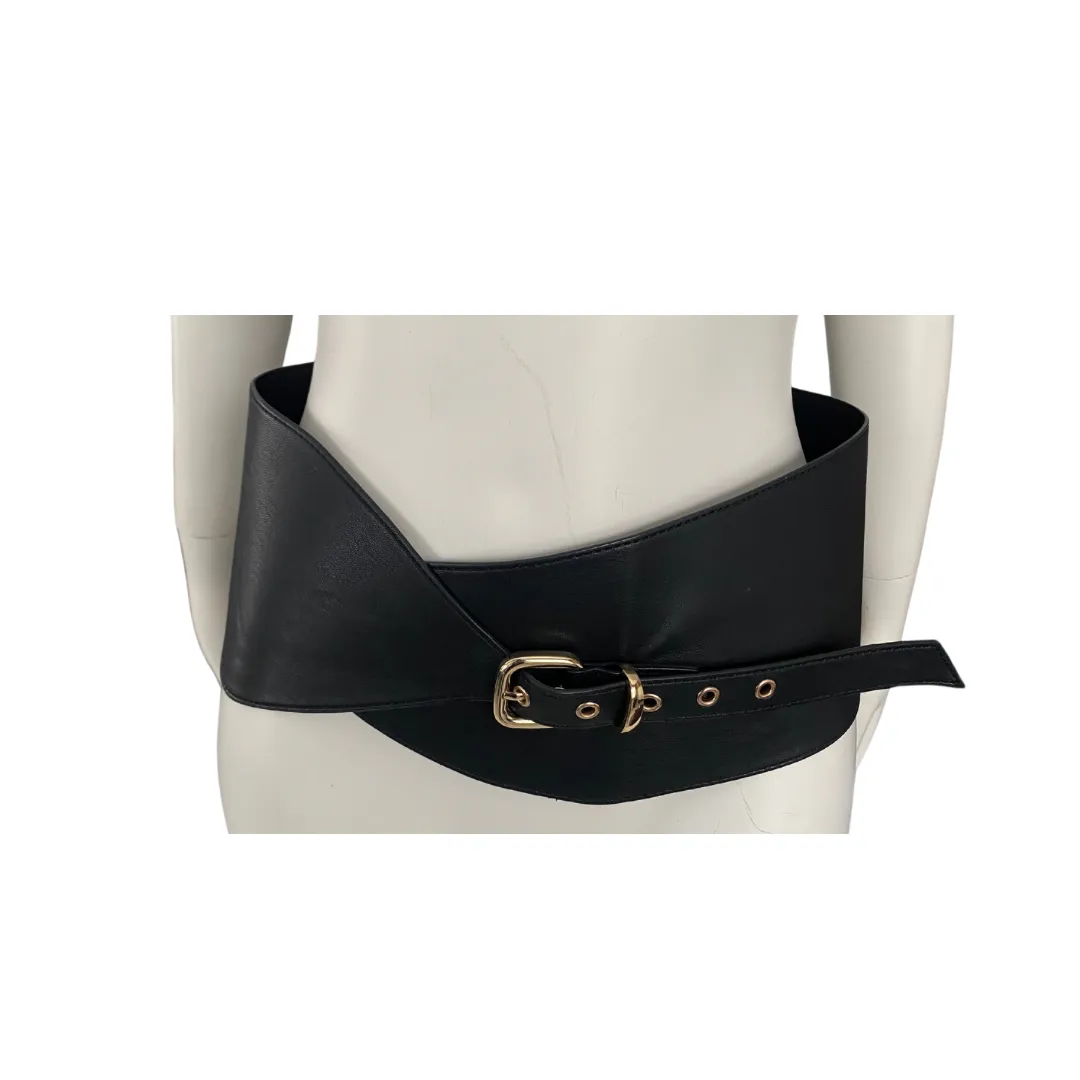 Zara Wide Sash Belt Faux Leather Black